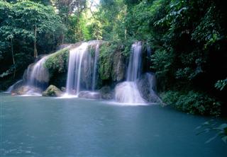 Thailand Travel - enjoy the beautiful Erawan Waterfalls just outside Kanchanaburi and see the world's highest stupa at Nakhon Pathom